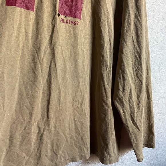 Vintage Y2K Ralph Lauren Polo Jeans Co. Trashed Grunge Tan Long Sleeve Shirt XL - Picture 12 of 15